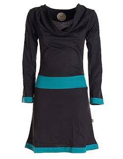 Vishes - Alternative Bekleidung - Langarm Damen Kleid Wasserfallkragen Bio-Baumwolle breiter Bund schwarz-türkis 34 von Vishes