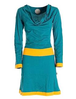 Vishes - Alternative Bekleidung - Langarm Damen Kleid Wasserfallkragen Bio-Baumwolle breiter Bund türkis 36 von Vishes
