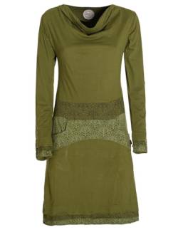 Vishes - Alternative Bekleidung - Langarm Damen Kleid mit Wasserfallkragen Bund Bedruckt Taschen Olive 36 von Vishes