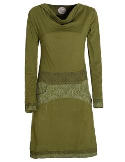 Vishes - Alternative Bekleidung - Langarm Damen Kleid mit Wasserfallkragen Bund Bedruckt Taschen Olive 40 von Vishes