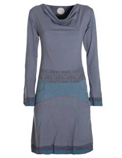 Vishes - Alternative Bekleidung - Langarm Damen Kleid mit Wasserfallkragen Bund Bedruckt Taschen grau 40 von Vishes