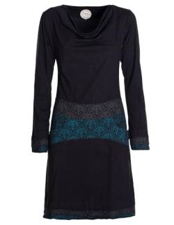 Vishes - Alternative Bekleidung - Langarm Damen Kleid mit Wasserfallkragen Bund Bedruckt Taschen schwarz 40 von Vishes