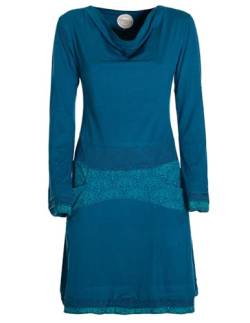 Vishes - Alternative Bekleidung - Langarm Damen Kleid mit Wasserfallkragen Bund Bedruckt Taschen türkis 34 von Vishes