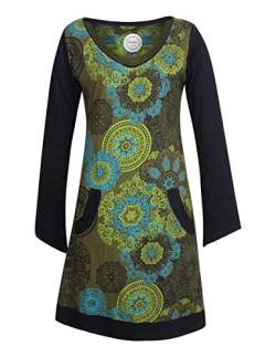 Vishes - Alternative Bekleidung - Langarm Damen Lagen-Look Jersey-Kleid Mandalas V-Ausschnitt Olive 44 von Vishes