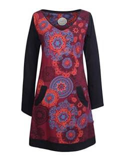 Vishes - Alternative Bekleidung - Langarm Damen Lagen-Look Jersey-Kleid Mandalas V-Ausschnitt dunkelrot 36 von Vishes