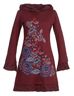 Vishes - Alternative Bekleidung - Langarm Damen Lagenlook Kapuzen-Kleid Jerseykleid Hoodie Blumen-Kleid dunkelrot 36-38 von Vishes