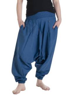 Vishes - Alternative Bekleidung - Lange Unisex Baumwoll Haremshose Schlupfhose Einfarbig Einheitsgröße 34-46 Blau von Vishes