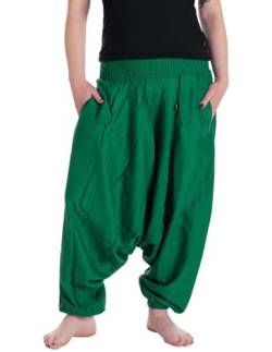 Vishes - Alternative Bekleidung - Lange Unisex Baumwoll Haremshose Schlupfhose Einfarbig Einheitsgröße 34-46 Dunkelgrün von Vishes