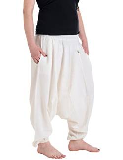 Vishes - Alternative Bekleidung - Lange Unisex Baumwoll Haremshose Schlupfhose Einfarbig Einheitsgröße 34-46 Weiss von Vishes