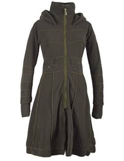 Vishes - Alternative Bekleidung - Langer Damen Fleecemantel Kapuze Stehkragen olive 34-36 von Vishes