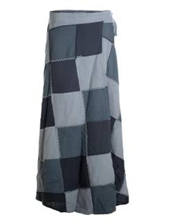 Vishes - Alternative Bekleidung - Langer Damen Patchwork-Rock Wickel-Rock Wickel-Kleid Karos grau 102 cm von Vishes