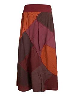Vishes - Alternative Bekleidung - Langer Weiter Damen Patchwork-Rock - Hand-Gewebte Baumwolle dunkelrot 34 von Vishes