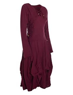 Vishes - Alternative Bekleidung- Langes Langarm Damen Kleid Ballonkleid Bio-Baumwolle Einfarbig mit Schnürung V-Ausschnitt dunkelrot 38-40 von Vishes
