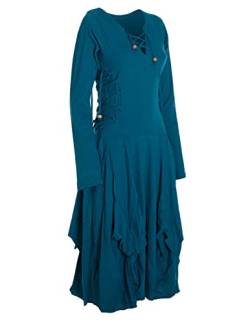 Vishes - Alternative Bekleidung- Langes Langarm Damen Kleid Ballonkleid Bio-Baumwolle Einfarbig mit Schnürung V-Ausschnitt türkis 44 von Vishes