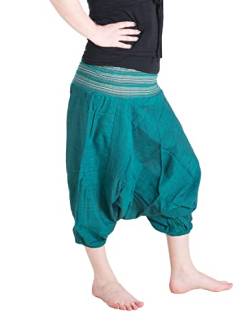 Vishes - Alternative Bekleidung - Leichte Kurze Dreiviertel Baumwoll Haremshose - elastischer gesmokter Bund - auch für Kinder dunkelgrün von Vishes