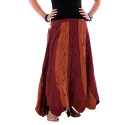 Vishes - Alternative Bekleidung - Weiter, schwingender Wickelrock aus handgewebter Baumwolle - mit Blumen Bestickt orangerot Einheitsgröße bis 40 von Vishes
