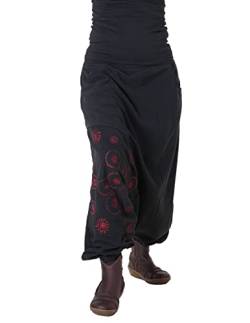 Vishes - Alternative Bekleidung - warme Thermo Haremshose aus Fleece - Bestickt schwarz dunkelrot 40-44 von Vishes