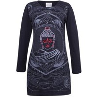 Vishes Midikleid Langarm Baumwollkleid Shirtkleid mit Buddha Druck Übergangskleid, Hippie Style von Vishes