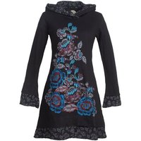 Vishes Midikleid Langarm Damen Lagenlook Kapuzen-Kleid Jerseykleid Hoodie Blumen-Kleid Elfen, Hippie, Boho, Goa Style von Vishes