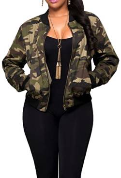 Camouflage-Jacke für Damen, leicht, lässig, Camouflage-Mantel, lange Ärmel mit Taschen, Reißverschluss, Camouflage, X-Large von VisiChenup