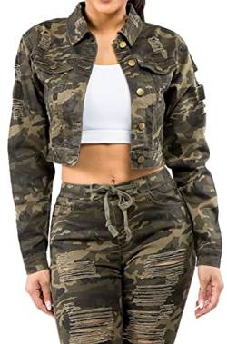 VisiChenup Camouflage-Jacke für Damen, leicht, lässig, Camouflage, lange Ärmel, mit Taschen, Reißverschluss, Dunkles Camo, Large von VisiChenup