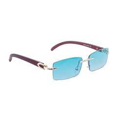 Visionrow Sonnenbrille Unisex Retro UV 400 Rechteckig Randlos (Turquoise klein hellem Holz) von Visionrow