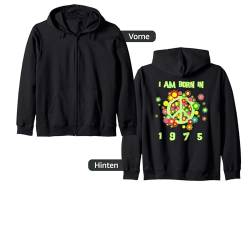 I am born in 1975 Witziges Zitat mit Peace Zeichen & Blumen Kapuzenjacke von Visit the Funny Birthday Designs Brand Store