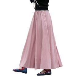 Visyaa Damen Langer Maxi Sommer Leinenrock Solid Farbe Elastic Waistband A Linien Hoch Taille Midi Rock von Visyaa