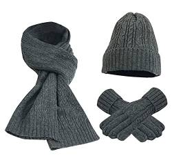 Visyaa Frauen Damen Warme Gestrickt Mütze Schal Handschuh Sets Winter Solid Farbe Dickes Strickset für Skifahren Draußen Einkaufen Angeln Cmping von Visyaa