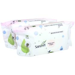 SanaSet Baby Feuchttücher - sanftes Toilettenpapier/Spucktücher mit Aloe Vera, Kamille & Olivenöl für empfindliche Haut - biologisch abbaubar, nachhaltig aus 100% Naturfasern (120 Stk (2er Pack)) von Vital Innovations GmbH