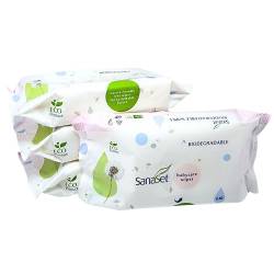 SanaSet Baby Feuchttücher - sanftes Toilettenpapier/Spucktücher mit Aloe Vera, Kamille & Olivenöl für empfindliche Haut - biologisch abbaubar, nachhaltig aus 100% Naturfasern (240 Stk (4er Pack)) von Vital Innovations GmbH