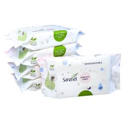 SanaSet Baby Feuchttücher - sanftes Toilettenpapier/Spucktücher mit Aloe Vera, Kamille & Olivenöl für empfindliche Haut - biologisch abbaubar, nachhaltig aus 100% Naturfasern (300 Stk (5er Pack)) von Vital Innovations GmbH
