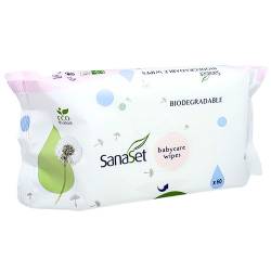 SanaSet Baby Feuchttücher - sanftes Toilettenpapier/Spucktücher mit Aloe Vera, Kamille & Olivenöl für empfindliche Haut - biologisch abbaubar, nachhaltig aus 100% Naturfasern (60 Stk (1er Pack)) von Vital Innovations GmbH