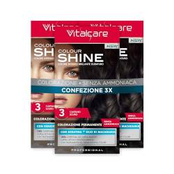 Vitalcare Colourshine Professionelle permanente Haarfarbe, ohne Ammoniak mit Keratin und Macadamiaöl, Nr. 3, Dunkelbraun, 3 Packungen von Vitalcare