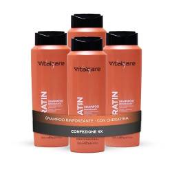 Vitalcare | Keratin Stärkendes Shampoo für das Haar, reinigt sanft sprödes und strapaziertes Haar, mit Keratin und Arginin, 4 x 500 ml von Vitalcare