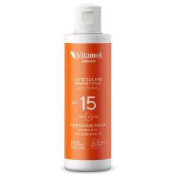 Vitamol Medium Sun Protection SPF 15 Sonnenmilch für Gesicht und Körper, die vor UVA- und UVB-Strahlen schützt. Kein Weißeffekt. Wasserbeständig von Vitamol