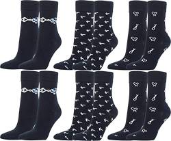 Vitasox 11987 Strümpfe und Socken aus Baumwolle für Damen Damensocken, Motiv Marine Zeichen, Anker, Steuerrad, 6 Paar, Farbe marine, Größe 35-38 von Vitasox