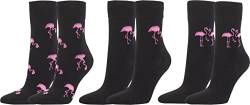 Vitasox 11988 Strümpfe und Socken aus Baumwolle für Damen Damensocken, Design Motiv Flamingo Gerti, 3 Paar, Farbe schwarz, Größe 35-38 von Vitasox