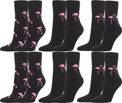 Vitasox 11988 Strümpfe und Socken aus Baumwolle für Damen Damensocken, Design Motiv Flamingo Gerti, 6 Paar, Farbe schwarz, Größe 35-38 von Vitasox