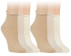 Vitasox 15266 Damen Socken Kurzsocken Rollrand einfarbig helle Natur-Töne 6 Paar 35/38 von Vitasox