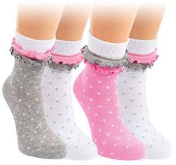 Vitasox 20823 Kinder Socken Mädchen Kindersocken Baumwolle Punkte Rüschen bunt gepunktet ohne Naht 4 Paar 23/26 von Vitasox