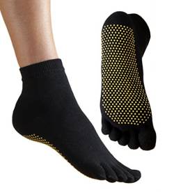 Vitasox 55521 Damen Herren Zehensocken Anti Rutsch Sohle mit gestrickter Ferse Komfortbund Yogasocken Sportsocken Baumwolle schwarz 4er Pack 36/41 von Vitasox