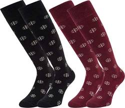 Vitasox Damen Thermo Kniestrümpfe mit Innenfrotte, warme dicke Socken gegen kalte Füße, gefütterte Socken gegen kalte Zehen 12962 (71402), bordeaux und schwarz, 2 Paar, 35-38 von Vitasox