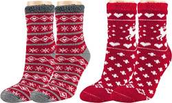 Vitasox Damen Thermo-Socken, festliche Kuschelsocken für Advent und Weihnachten, 2 Paar rot, 39/42 von Vitasox