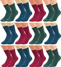 Vitasox Damen & Herren Bambus Socken, atmungsaktive Bambussocken mit weichem Komfortbund ohne Gummi, Qualitäts Strümpfe gegen Schweiß ohne Naht, 43048 (43033), 12 Paar, grün, blau, rot, 35-38 von Vitasox