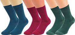 Vitasox Damen & Herren Bambus Socken, atmungsaktive Bambussocken mit weichem Komfortbund ohne Gummi, Qualitäts Strümpfe gegen Schweiß ohne Naht, 43048 (43033), 3 Paar, grün, blau, rot, 35-38 von Vitasox