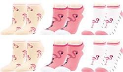 Vitasox Kurze Komfort Baumwoll Sneaker Socken für Damen in verschiedenen Designs, Pinker Flamingo Tier Print, Vogel Motiv, Streifen, Bunte Sommer Sneakersocken ohne Naht, 6 Paar,35-38 von Vitasox