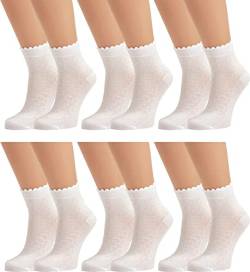 Vitasox Mädchen Kinder Socken Kindersocken Baumwollsocken Mädchensocken Filetsöckchen weiß einfarbig Wellen-Abschlußrand ohne Naht 21095, 3er, 6er Pack, 6 Paar, 27/30 von Vitasox