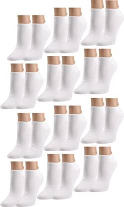 Vitasox Unisex Kurze Komfort Baumwoll Sneaker Socken in verschiedenen Farben, Klassisch Weiß, White, Classic, Basics, Luxustrumpf, Leichte Sommer Sneakersocken ohne Naht, 12 Paar, 35-38 von Vitasox