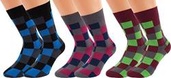 Vitasox XXL Design Socken in modischen Farben und Mustern mit weitem Rand, 3 Paar, Quadrate, 50-52 von Vitasox